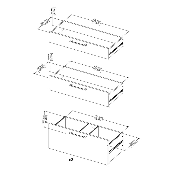 Prima Bookcase 1 Shelf With 2 Drawers + 2 File Drawers In Oak