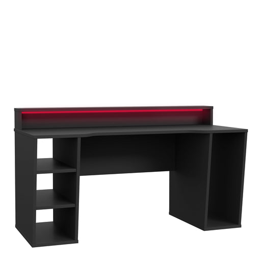 Tezaur Gaming Desk 2 Shelves with LED in Matt Black 