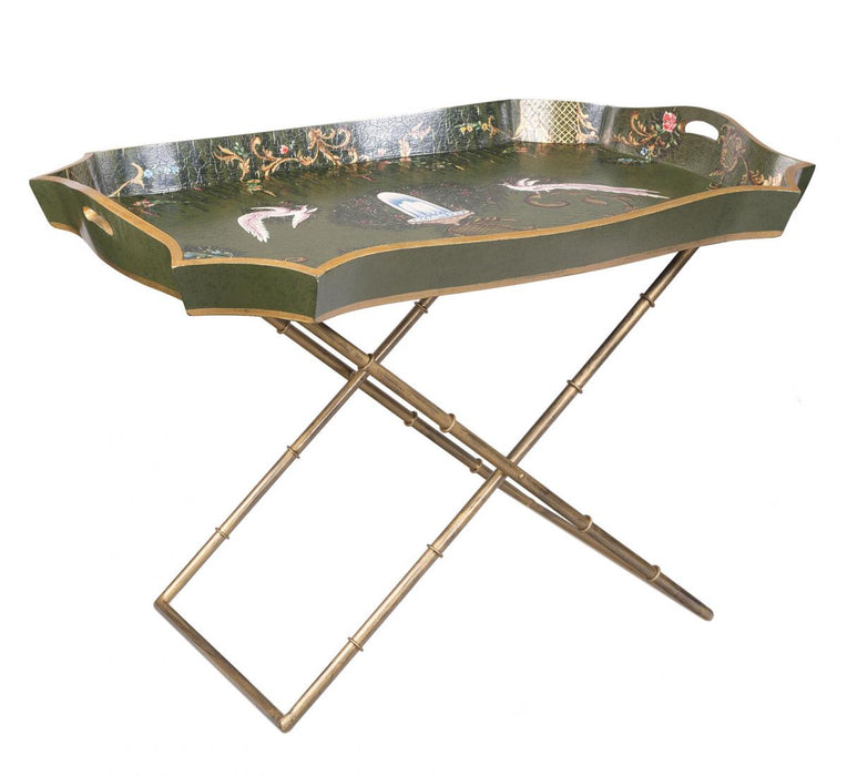 GBO-2316-G - Green Fountain Design Tray on Stand