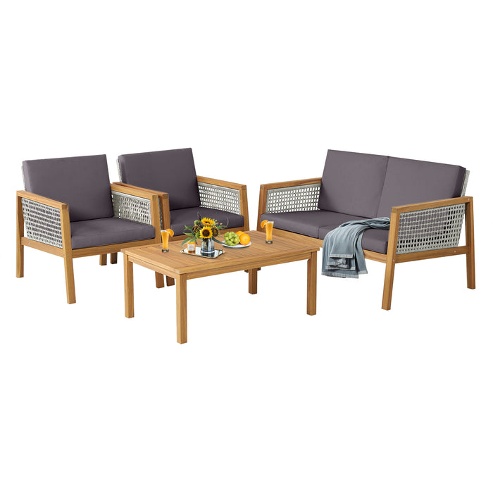 4 Pieces Wicker Patio Furniture Set with Coffee Table