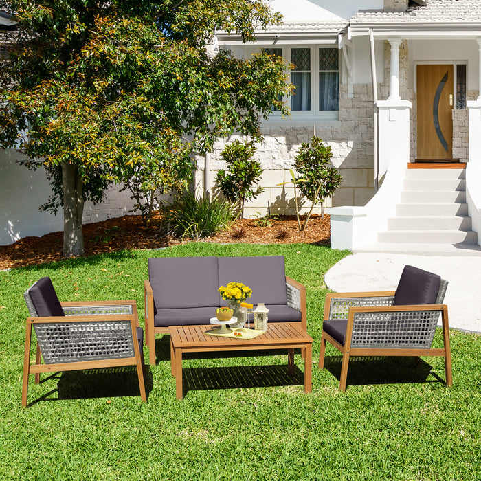 4 Pieces Wicker Patio Furniture Set with Coffee Table