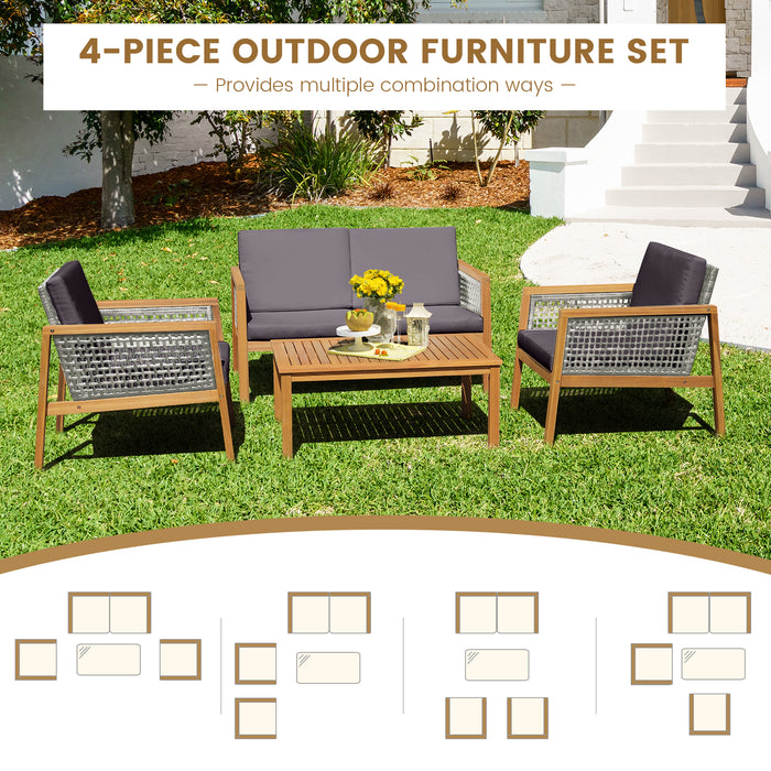 4 Pieces Wicker Patio Furniture Set with Coffee Table