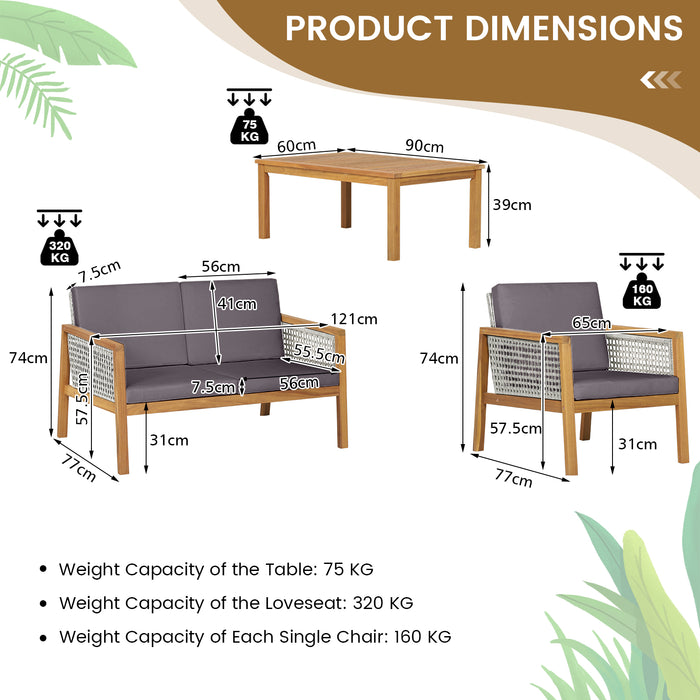 4 Pieces Wicker Patio Furniture Set with Coffee Table