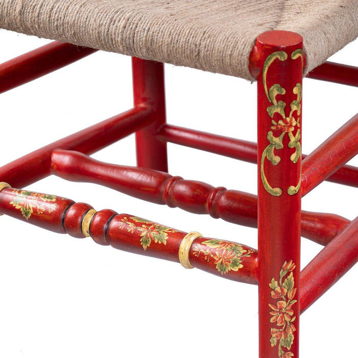 GBO-2302-R - Red Floral Design Wooden Chair