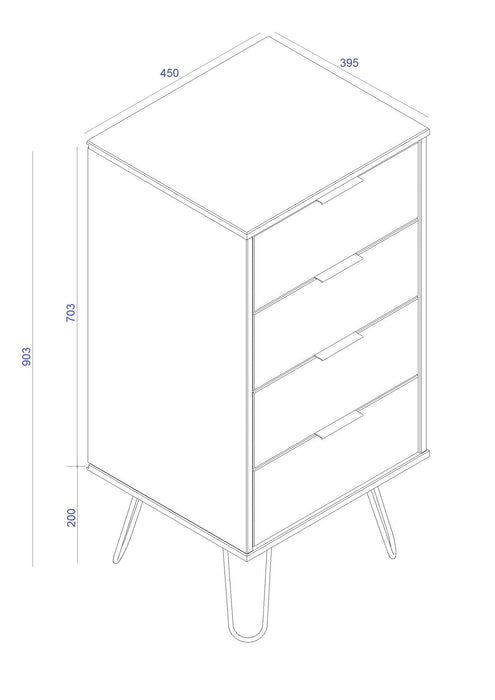 Augusta White 4 drawer narrow chest of drawers