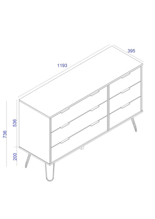 Augusta Grey 3+3 drawer wide chest of drawers