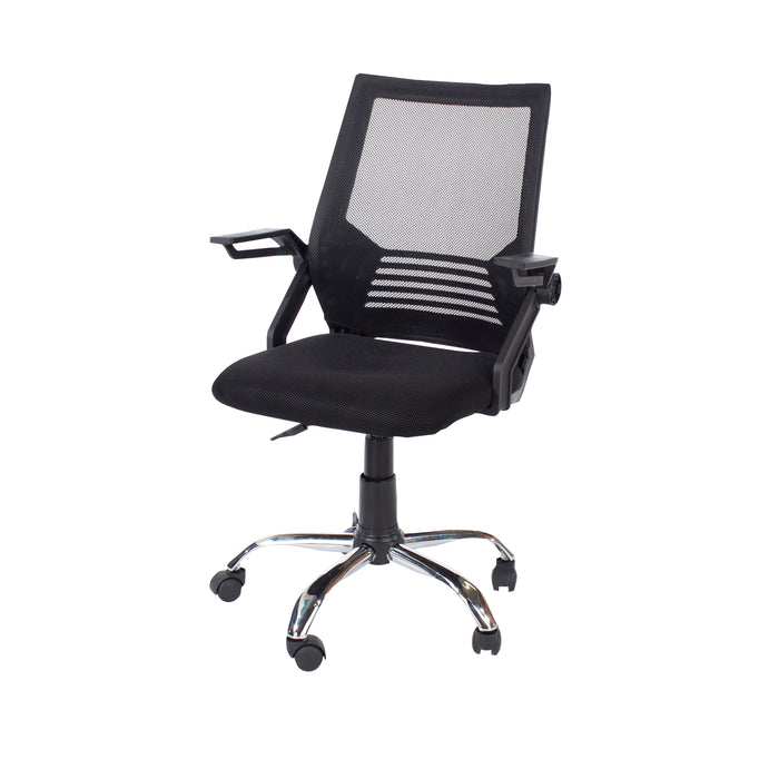 Loft Home Office study chair with arms, black mesh back, black fabric seat & chrome base
