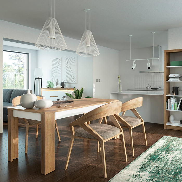 Lyon Large extending dining table 160/200 cm in Riviera Oak/White High Gloss