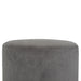 Grey Velvet Footstool with Wooden Base