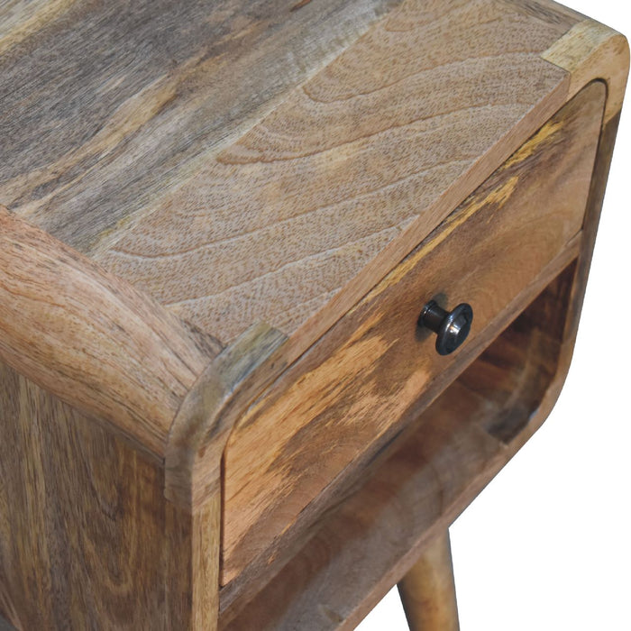 Mini Oak-ish Curved Bedside with Lower Slot