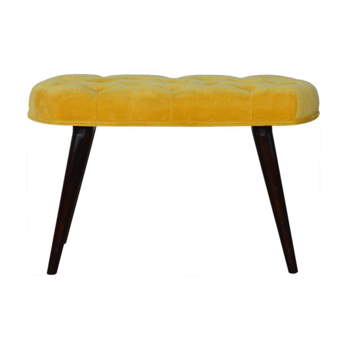 Mustard Cotton Velvet Deep Button Bench