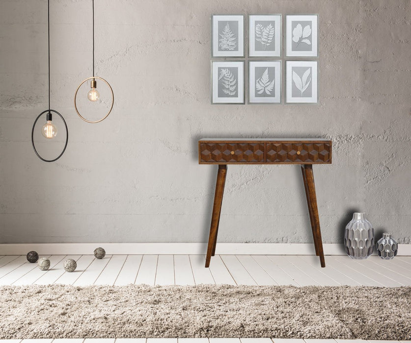 Chestnut Cube Carved Console Table