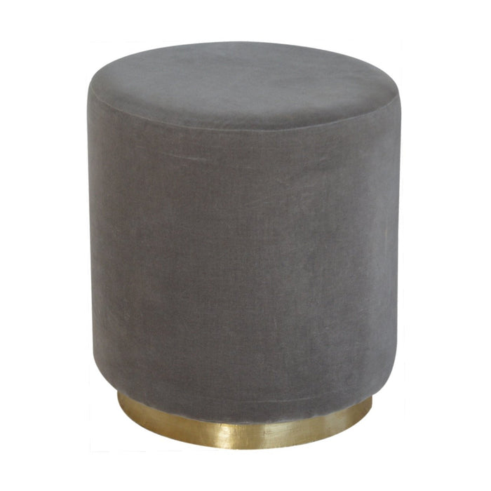 Grey Velvet Footstool with Gold Base