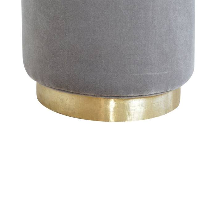 Grey Velvet Footstool with Gold Base